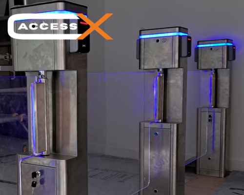 image of some turnstiles stood side by side in an office